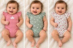 Wonderluxe Baby Girl 3-6M Bundle 3 Flutter Sleeve Onesies Floral Pink Sage